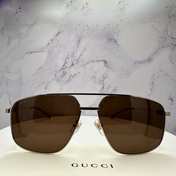 New GUCCI Sunglasses Gold Metal Square Aviator Pilot Red Green Web Logo Mens - Picture 3 of 16